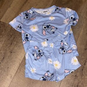 Disney Blue Pajama Set with Stitch and Daisies